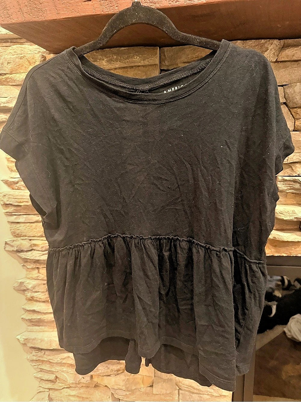 American Eagle Outfitters Tie-Back Peplum Tunic Black